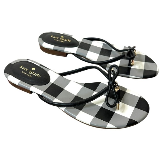 kate spade Shoes - NEW Kate Spade Mistic Black Check Nappa Leather T-Strap Sandals Size 10